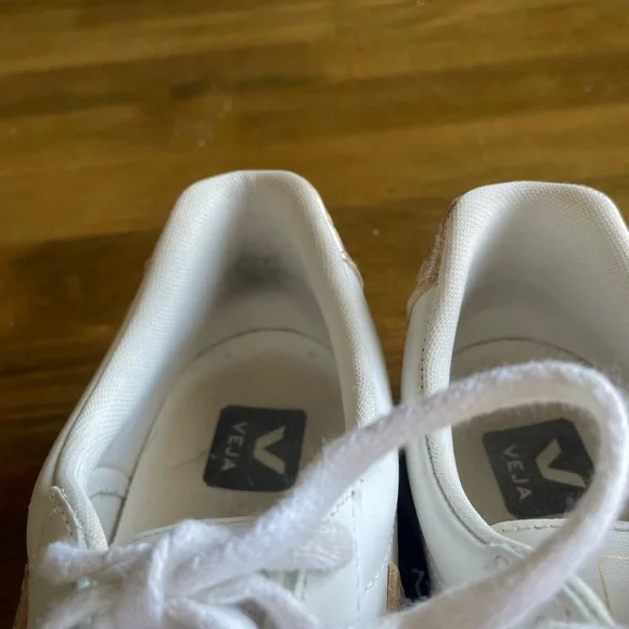 Women's Veja Esplar White and Gold Sneakers - Picture 8 of 9